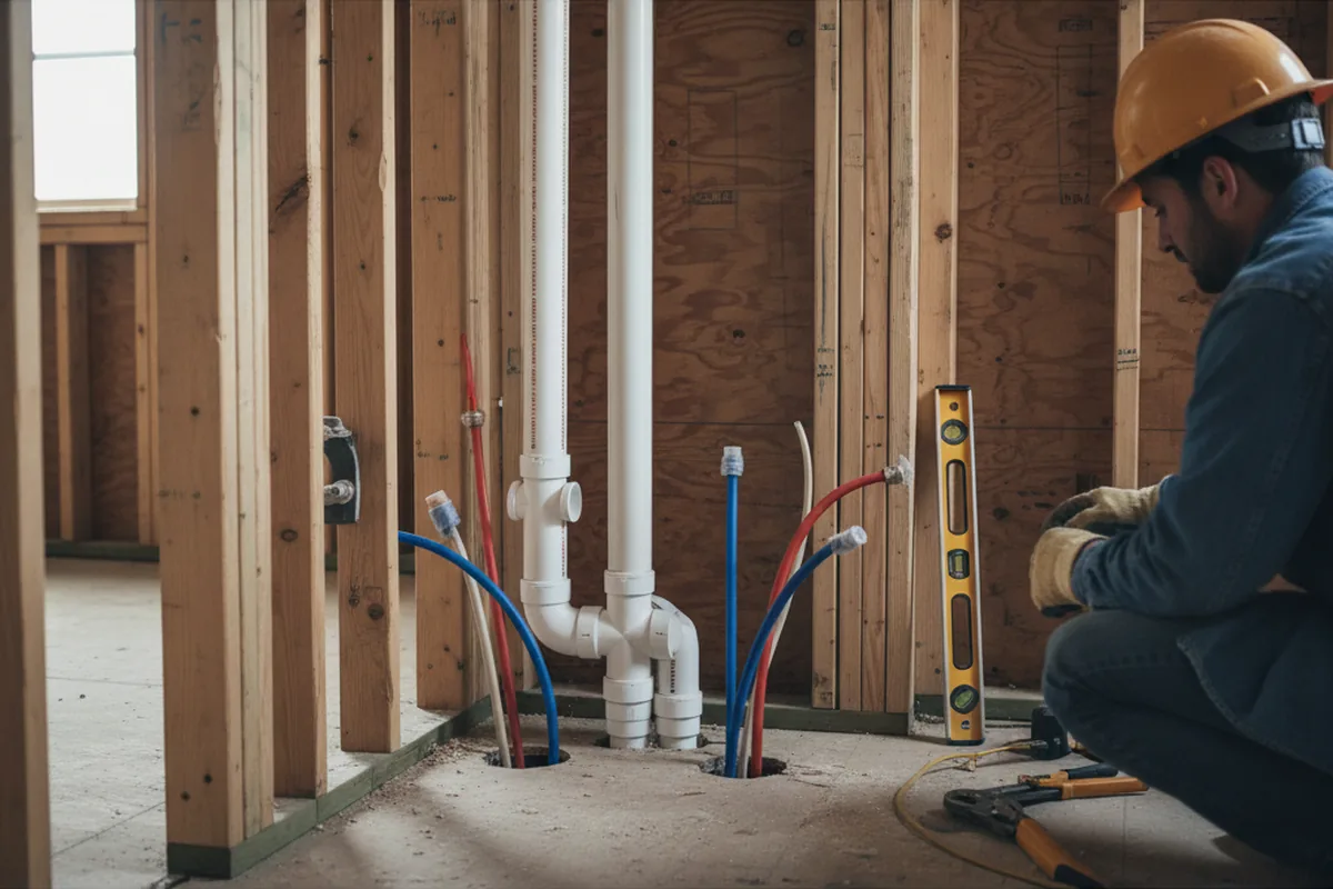 Drain and supply rough-in during Sump Pump Repair in Garfield